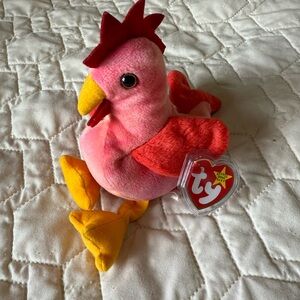 Ty Plush Beanie Baby “Strut” the Rooster in Pink and Yellow